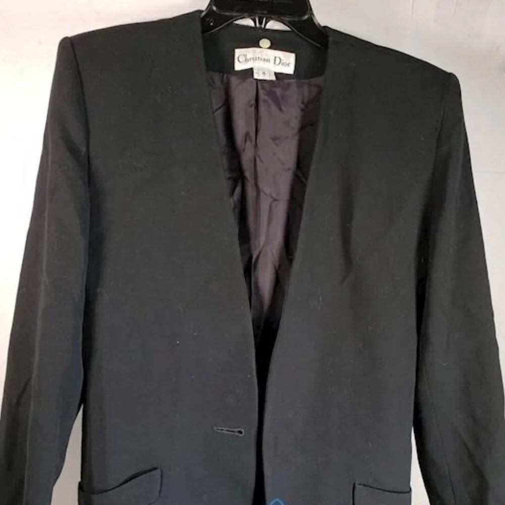 Vintage Womens Size 4 Christian Dior Black Single Button Blazer Lined COA